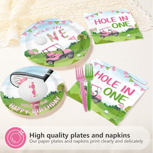 96 Pcs Pink Golf First Birthday Party Decorations, Serves 24 - style: Pink Hole In One Kits