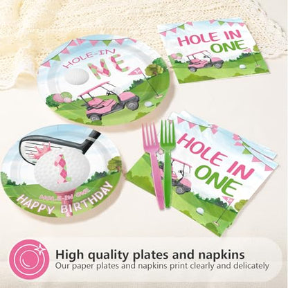 96 Pcs Pink Golf First Birthday Party Decorations, Serves 24 - style: Pink Hole In One Kits