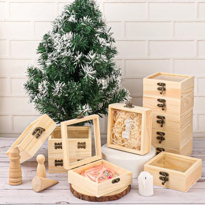 12 Pack Wood Box with Glass Lid, 4.72 x 4.72 x 1.97 inch Wooden Display Box with Hinged Lid for DIY Craft, Collectibles - size: 12 Pack 4.72 x 4.72 x 1.97 inch
