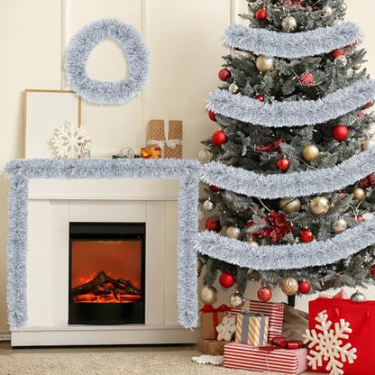 50FT Silver Christmas Tinsel Garland Christmas Tree Decoration - color: Silver White