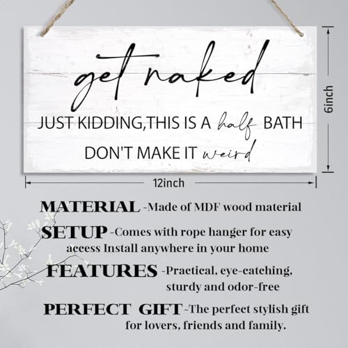 Funny Bathroom Decor, Get Naked Sign, Rustic Wooden Hanging Wall Plaque, Half Bath and Guest Restroom Wall Art, Modern Farmhouse Toilet Decoration, Humorous Bathroom Wall Decor for Home - color: Color 03