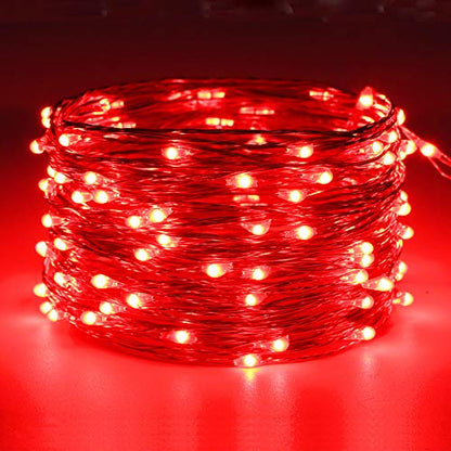 RUICHEN Fairy Lights Plug in with Remote, Copper Wire 33 Ft 100 LED, Red - color: Red