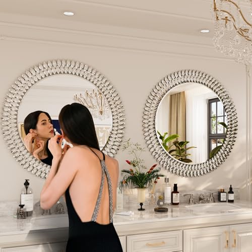 Kelly Miller 36" Jeweled Luxury Round Decorative Wall Mirror - size: 36"L x 36"W