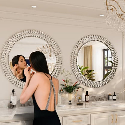 Kelly Miller 36" Jeweled Luxury Round Decorative Wall Mirror - size: 36"L x 36"W