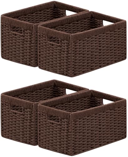 joybest Dark Brown Wicker Baskets for Shelves, Hand-woven Storage Baskets - color: Dark Brown, size: 4 Pack 13.4L x 8.3W x 7.1H inch