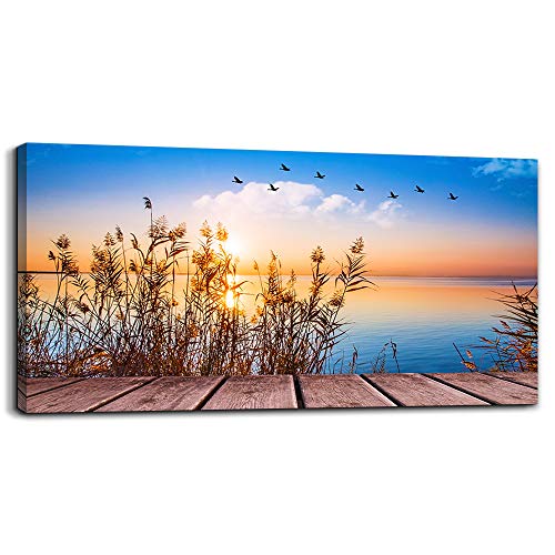 MHARTK66 Ocean Canvas Wall Art for Living Room, Coastal Bedroom 40"x20" - color: Blue Sunrise Scenery (Wrapped Canvas), size: 40"L x 20"W