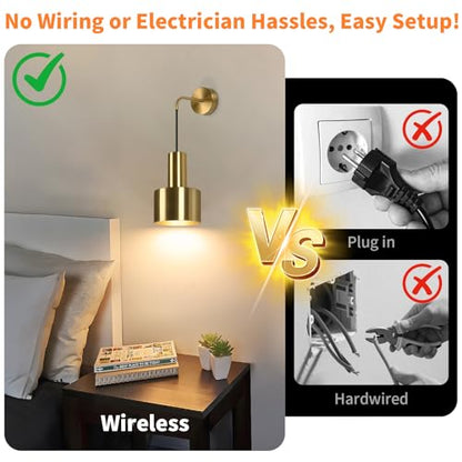 VerRon Rechargeable Wireless Battery Operated Wall Sconces Set of Two - color: Gold & Gold, size: Rechargeable Battery Powered