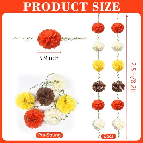 Fall Party Decorations Orange Yellow Brown Beige Tissue Paper Flowers Pom Pom Leaf Ribbon Hanging Garland Streamer for Thanksgiving Harvest Birthday Bachelorette Wedding Shower Party Supplies - color: Fall