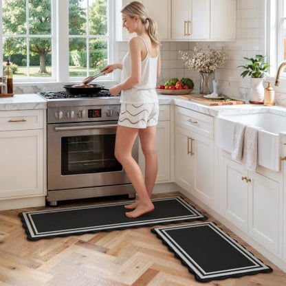 KIMODE Kitchen Mats Cushioned Anti Fatigue,Farmhouse Kitchen Rugs Sets of 2 - color: Black/White, size: 17.3" x 47"+17.3" x 29"--0.47 inches