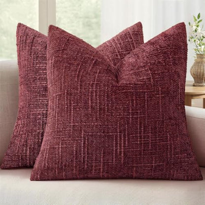 MIULEE Chenille Textured Throw Pillow Covers Burgundy 16x16 Set of 2 - color: Burgundy, size: 16" x 16" (Pack of 2)