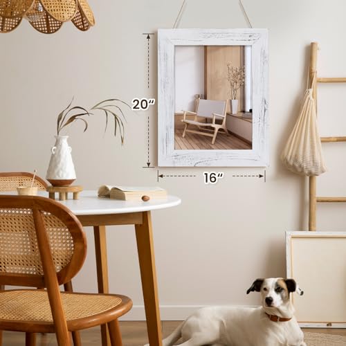 QDSSDECO 16" x 20" Farmhouse Rectangular Wall Mirror, White - color: White Without Shelf