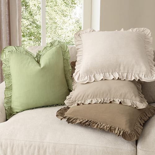 Foindtower Linen Fringe Ruffle Throw Pillow Covers 18×18 Inch Light Green - color: Light Green, size: 18" x 18" (Pack of 2)