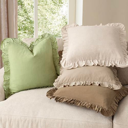 Foindtower Linen Fringe Ruffle Throw Pillow Covers 18×18 Inch Light Green - color: Light Green, size: 18" x 18" (Pack of 2)