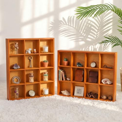 Yookeer 2 Pcs 12-Slot Wood Sorting Tray Grid Display Cabinet