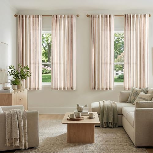 jinchan Light Filtering Striped Linen Curtains 63 Inch Length 2 Panels - color: Red, size: 50"W x 63"L (Pack of 2)