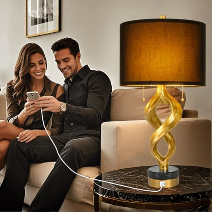 Scenkoy 26” Table Lamp Set of 2 for Bedroom Living Room, Antique Gold Leaf - size: 26 inches Gold Leaf -032