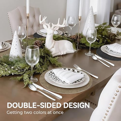 NCUE 13" Faux Leather Round Placemats Set of 4, Reversible Dual-Color - color: Deep Gray Light Coffee