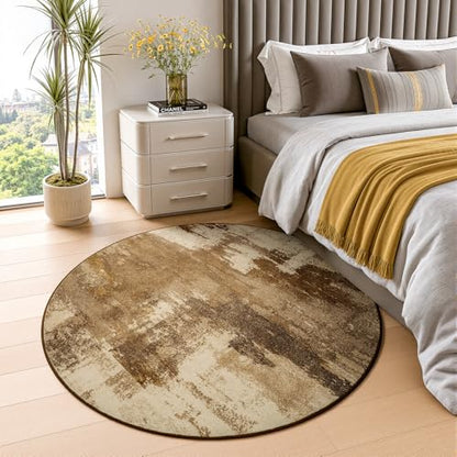 Merelax 4ft Round Brown Area Rug Washable Non-Slip Circle Carpet - color: Brown, size: 4' x 4'(48''x48'')