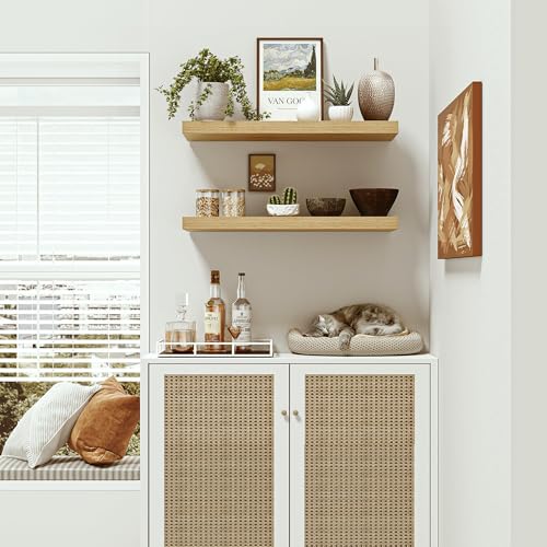 Vivelove Deep Floating Shelves for Wall 24 inches Long Set of 2, Oak - color: Oak, size: 24”wx9.1”dx1.6”h