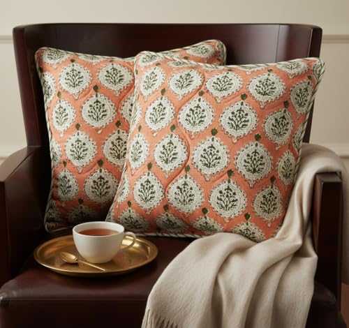 ATOSII Cotton Blockprint Throw Pillow Cover, Kari, Set of 2, 18 X 18 - color: Kari, size: 18" x 18" (Pack of 2)