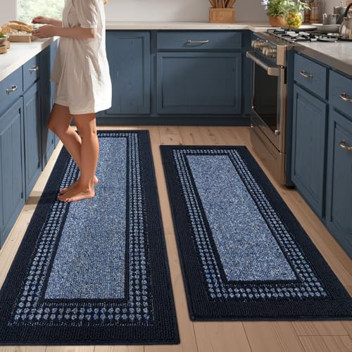 hicorfe Kitchen Runner Rugs,Set of 2 Non Slip Kitchen Mats for Floor - color: Navy Blue, size: 20"x59"+20"x48"
