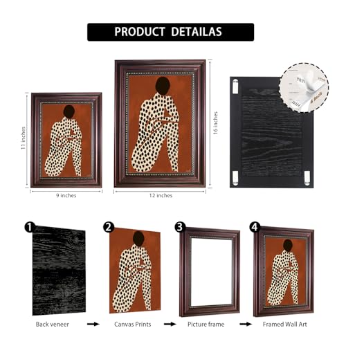 Dark Brown Framed African American Woman Canvas Wall Art 12x16 in - color: Polka Dot African Girl, size: 16"L x 12"W