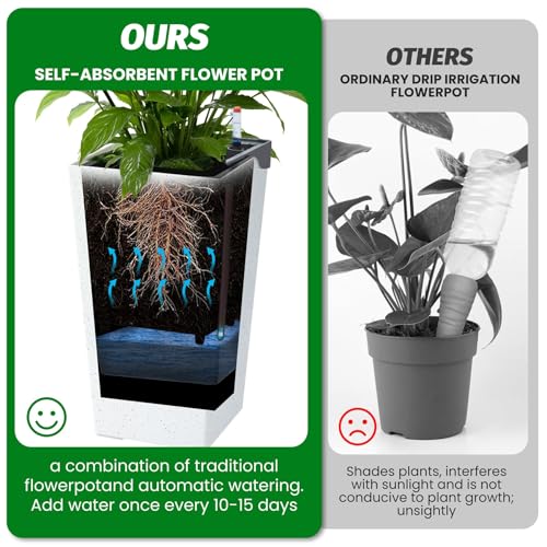 Garvee 22" Self-Watering Tall Planter with Water Level Indicator, Set of 2 - color: White