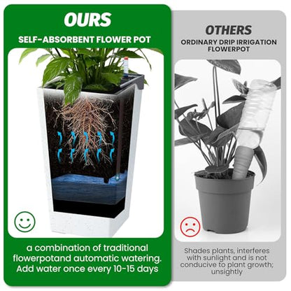 Garvee 22" Self-Watering Tall Planter with Water Level Indicator, Set of 2 - color: White