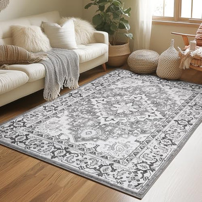 Lessymo 3 x 5 Area Rugs for Living Room, Machine Washable Boho Carpets Grey - color: Grey Beige, size: 3' x 5' (Rectangular)
