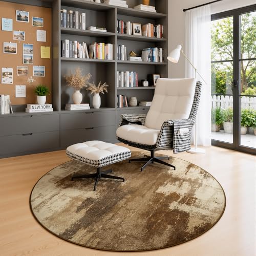 Merelax 4ft Round Brown Area Rug Washable Non-Slip Circle Carpet - color: Brown, size: 4' x 4'(48''x48'')