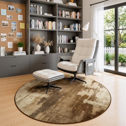 Merelax 4ft Round Brown Area Rug Washable Non-Slip Circle Carpet - color: Brown, size: 4' x 4'(48''x48'')