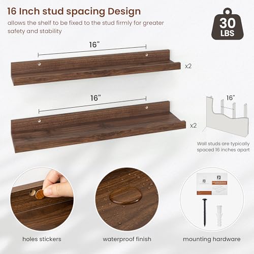 Axeman Picture Ledge Shelf, 24 Inch Walnut Floating Shelves Set of 4 - color: Walnut, size: 24 Inch