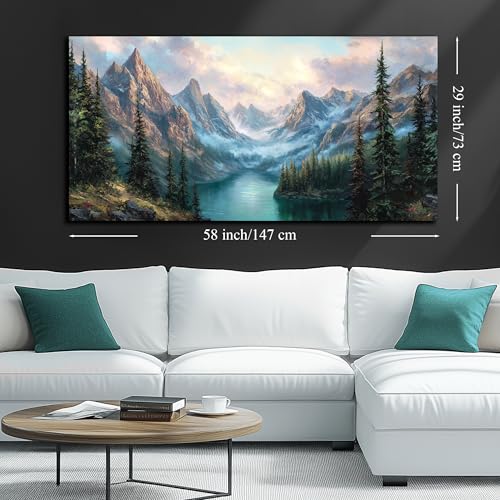 MXUNYZ Mountain Green Tree Lake Nature Landscape Prints Wall Art - color: Blue Green, size: 58"L x 29"W