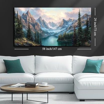 MXUNYZ Mountain Green Tree Lake Nature Landscape Prints Wall Art - color: Blue Green, size: 58"L x 29"W