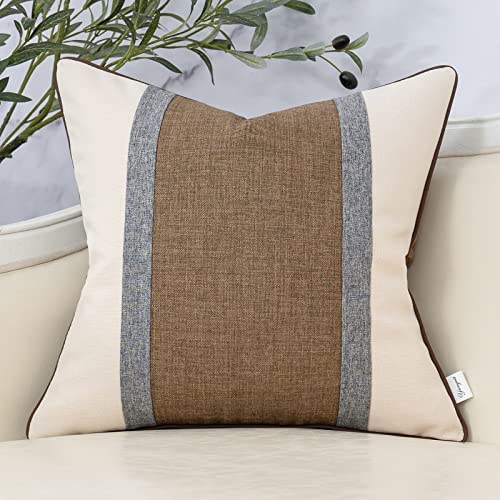 Yangest Patchwork Pillow Cover 20x20 Inch Luxury Cotton and Linen Cushion Cover Square Pillowcover for Couch Bedroom Living Room, Brown - color: Coffee Brown, size: 20" x 20" (Pack of 1)