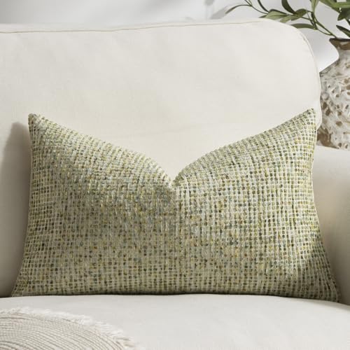 Pack of 1 Neutral Lumbar Pillow Covers 12x20 Boho Textured Dots Stripe Chenille Rectangular Decorative Throw Pillow Cases Accents for Living Room Couch Bed Farmhouse Home Decor, Lime Green - color: Lime Green, size: 20" x 12" (Pack of 1)