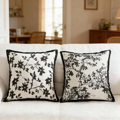 Maple Leaf Plant Pillow Cover for Couch Modern Cream Style Pillow Covers Snow Neil Courtyard Living Room Home Pillow Cover for Living Room Sofa Bed,2-Pack Set (Black, 18 * 18 inch) - color: Leaf+branch Black