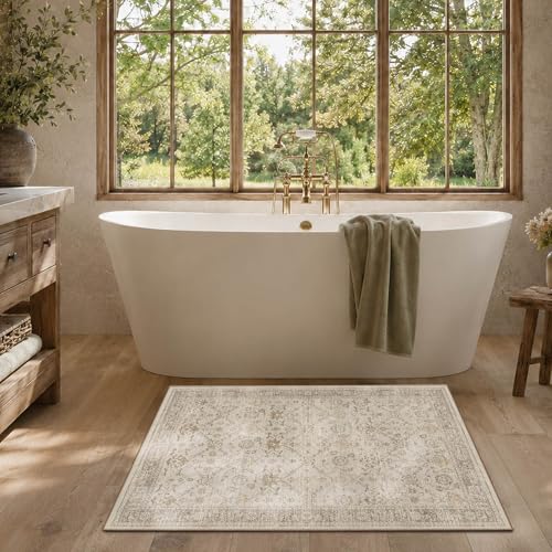 2x3 Washable Boho Entryway Area Rug Beige Non-Slip Front Door Mat - color: Beige, size: 2' x 3' (Rectangular)