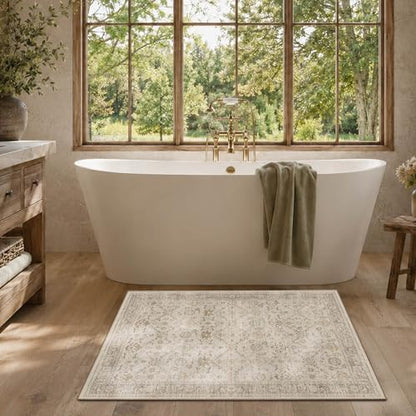 2x3 Washable Boho Entryway Area Rug Beige Non-Slip Front Door Mat - color: Beige, size: 2' x 3' (Rectangular)
