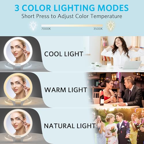 WEILY Magnifying Makeup Mirror 10X/1X, Travel Mirror with Light - color: 451-white