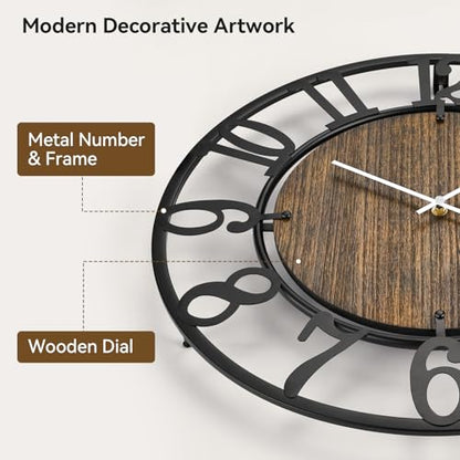 Large Wall Clocks, 20" Black Big Wall Clock for Living Room Decorative by Battery Operated, Oversized Farmhouse Silent Walls Clock with Metal Arabic Number for Office, Classroom, Bedroom - size: 20 Inch