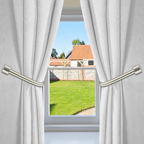 HIKMLK Minimalist Curtain Holdbacks 2pcs, 100% Cast Iron Solid Heavy Duty Metal Curtain Tieback Hooks Side Holders for Wall, Curtain Pull Backs for Drapes Window Home Decoration（Satin Nickel ） - color: Satin Nickel