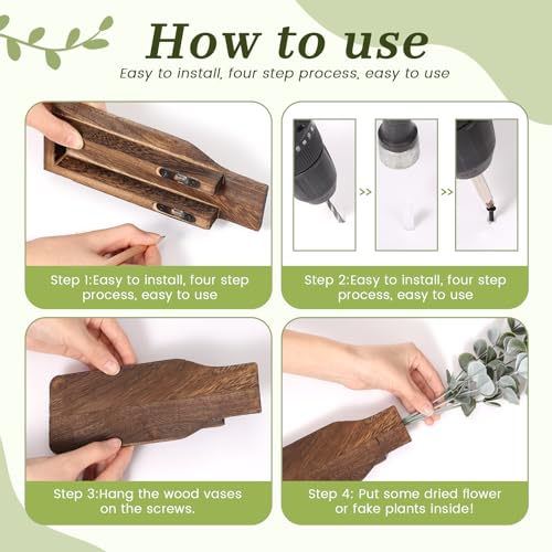 Kathfly 3pcs Wooden Wall Planter Vase with 3pcs Artificial Eucalyptus Boho Hanging Planter for Indoor Plants Wood Wall Art Decor Modern Farmhouse Entryway Bathroom Decor