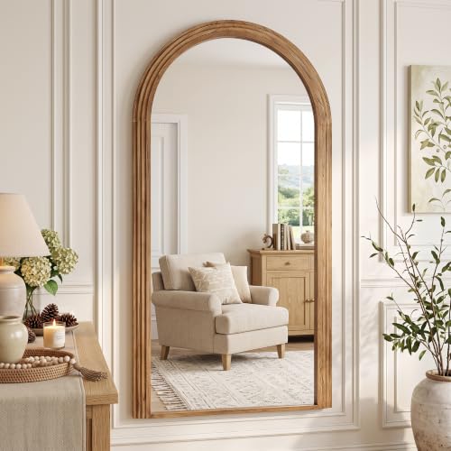 76"x41" Arched Full Length Mirror with Wide Wood Frame,Natural Wood - color: Natural Wood, size: 76"L x 41"W