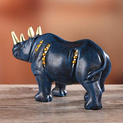 Resin Rhinoceros Statue, Wildlife Rino Animal Figurine, Blue, 6.3in(L) - size: 6.7" Length