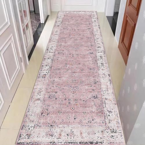 Hibate 2x6 ft (Boho Pink) Hallway Runner Rug Washable Vintage Non Slip Carpet Runners for Hallways Entryway Kitchen Laundry Room Bathroom - color: Pink Style, size: 2' x 6' (Rectangular)