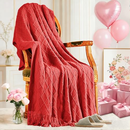 inhand Red Knitted Throw Blanket for Couch and Bed, 50"x60" - color: Red, size: 50"x60"