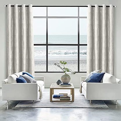Beige and Silvery 100% Blackout Jacquard Geometric Pattern Curtains,42 Inch Wide 63 Inches Length 2 Panels, Thermal Insulated Noise Reducing Anti-Rust Grommet Drapes for Bedroom Living Room, Cream - color: Beige and Silvery, size: 42"W x 63"L (Pack of 2)