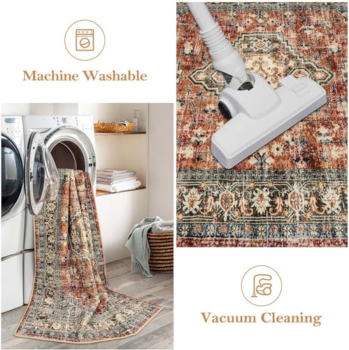 Lahome Oriental Kitchen Runner Rug Non Slip, 2x5 Washable Hallway Runner - color: Brick Red, size: 2' x 5' (Runner)