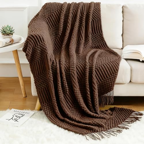 Blagic Soft Knitted Throw Blanket for Couch and Bed,Brown,50"x60" - color: Brown, size: 50 × 60 in